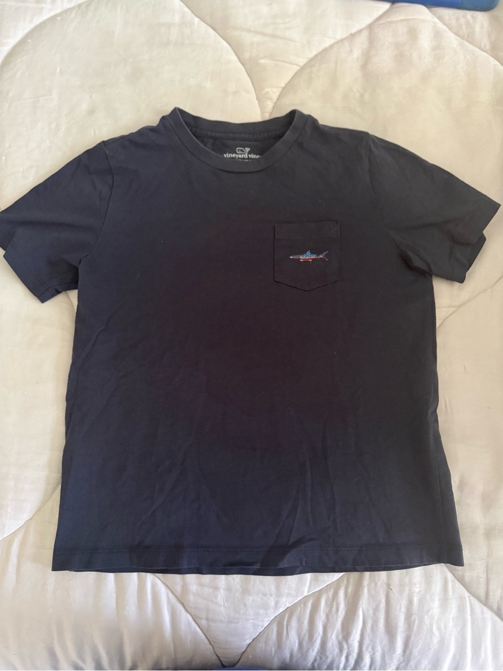 Vineyard Vines Navy Short-Sleeve Pocket Tee with American Flag marlin